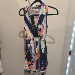 Bar III Blue and Orange Sleeveless V-Neck Sundress